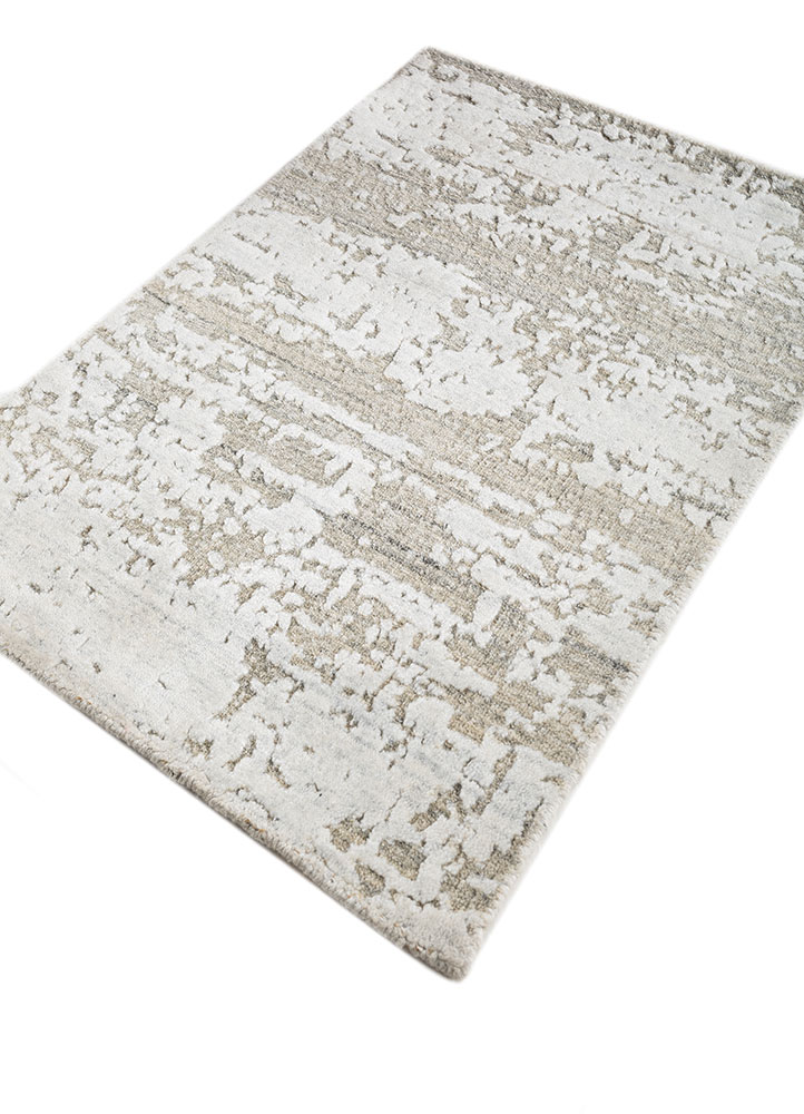saga beige and brown wool and viscose hand loom Rug - FloorShot