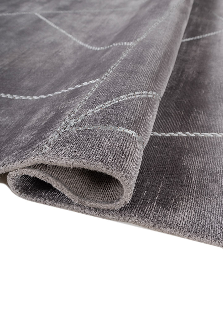 saga grey and black viscose hand loom Rug - FloorShot