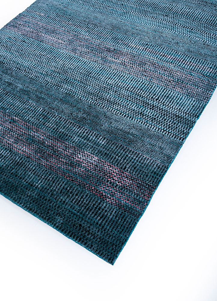 konstrukt blue wool and bamboo silk hand loom Rug - FloorShot