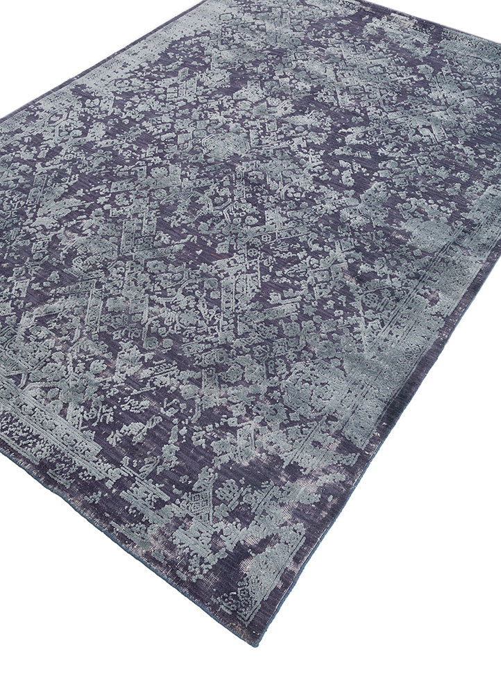 konstrukt blue wool and bamboo silk hand loom Rug - FloorShot