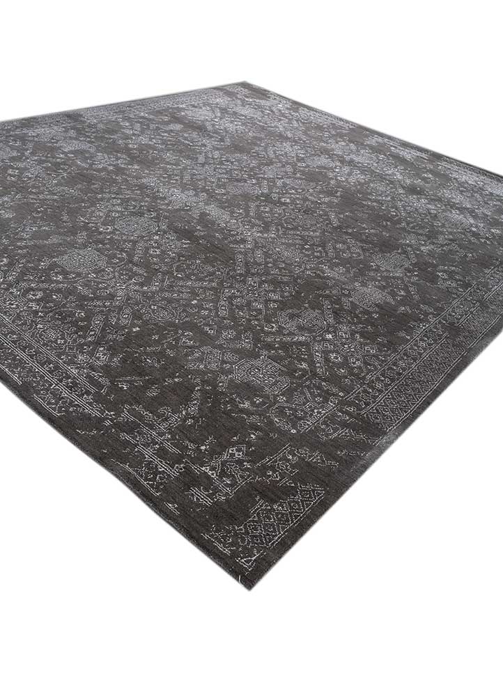 konstrukt grey and black wool and bamboo silk hand loom Rug - FloorShot