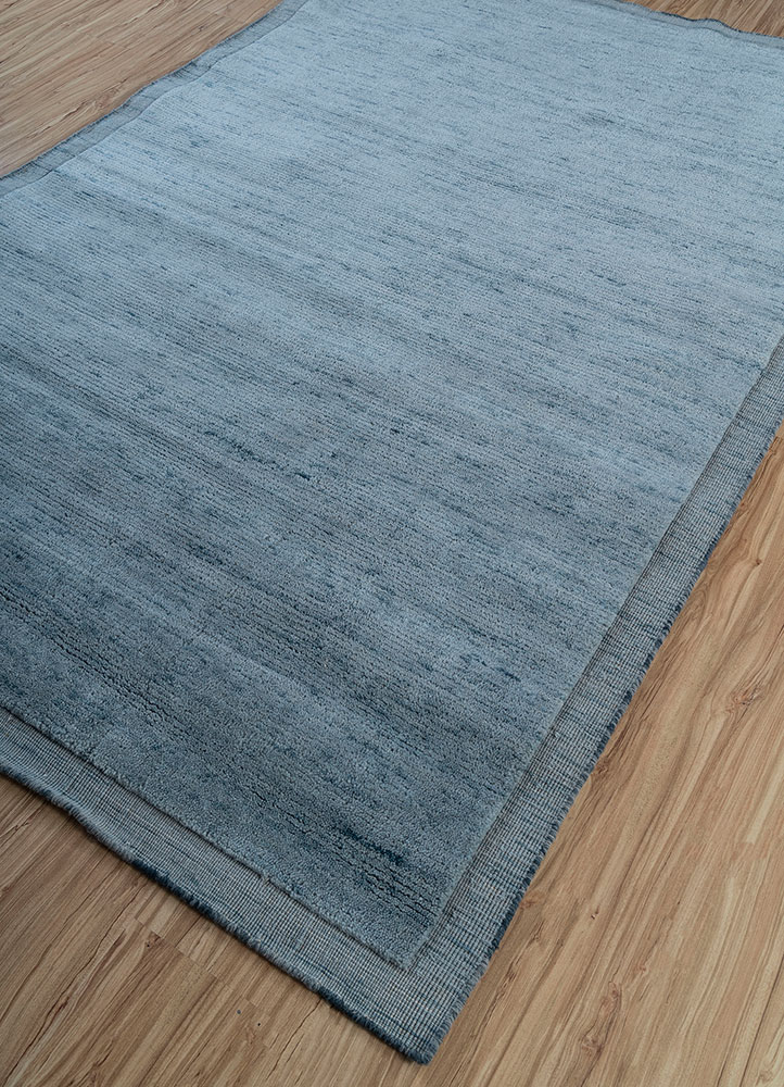 basis blue wool hand loom Rug - FloorShot