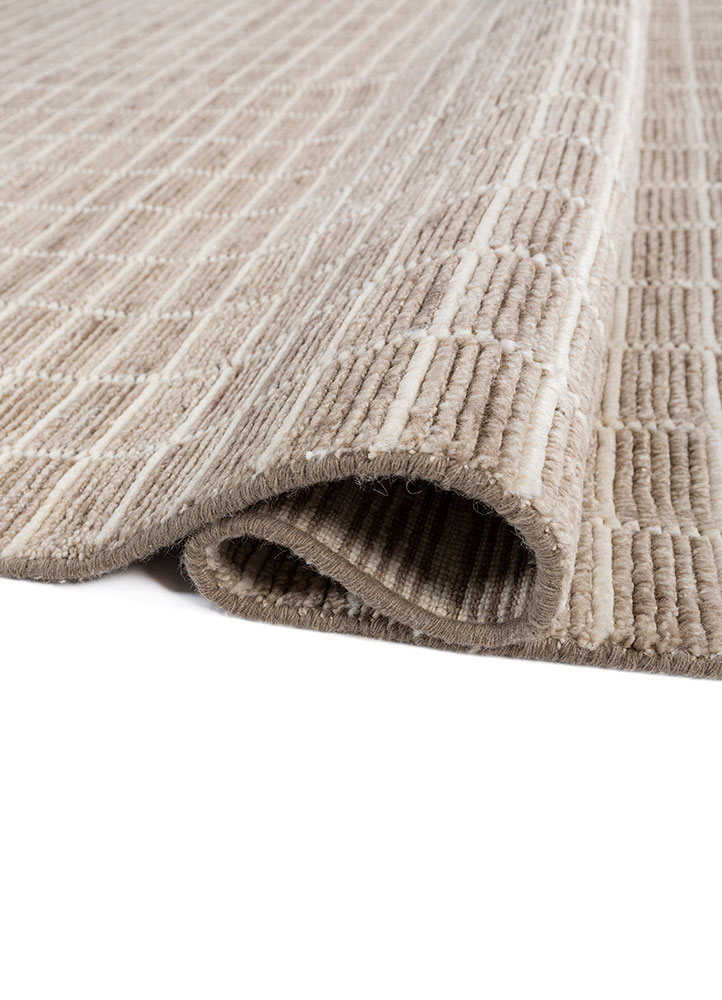 saga beige and brown wool hand loom Rug - FloorShot