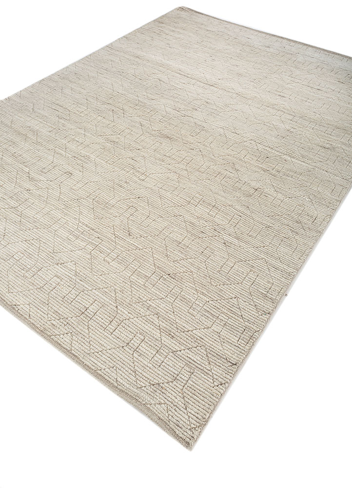 saga beige and brown wool hand loom Rug - FloorShot