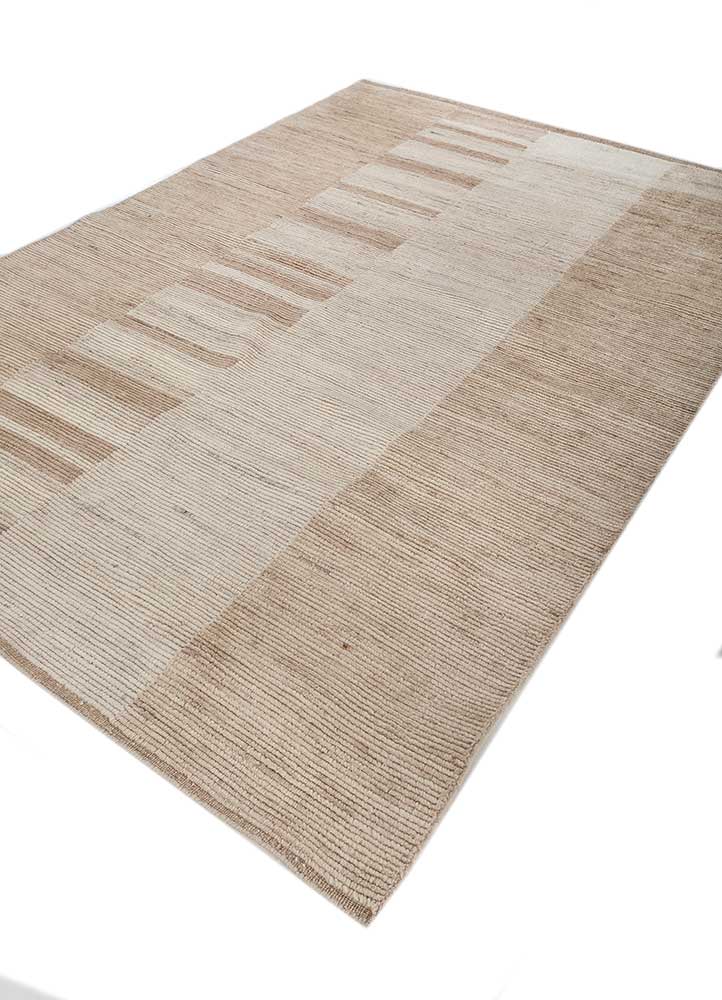 saga beige and brown wool hand loom Rug - FloorShot