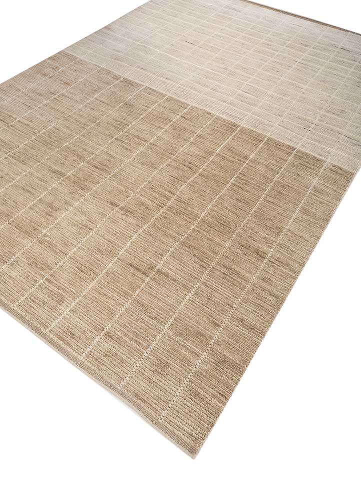 saga beige and brown wool hand loom Rug - FloorShot