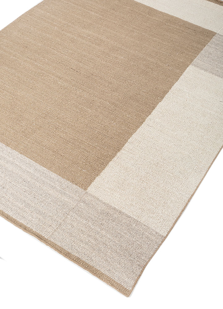 saga beige and brown wool hand loom Rug - FloorShot