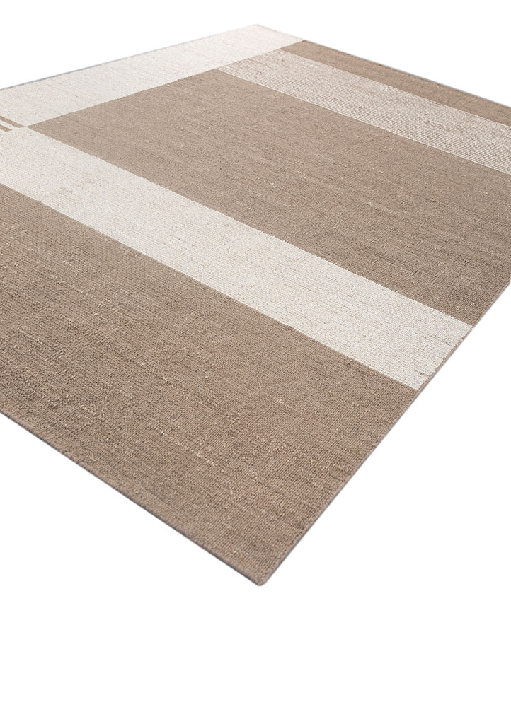 saga beige and brown wool hand loom Rug - FloorShot