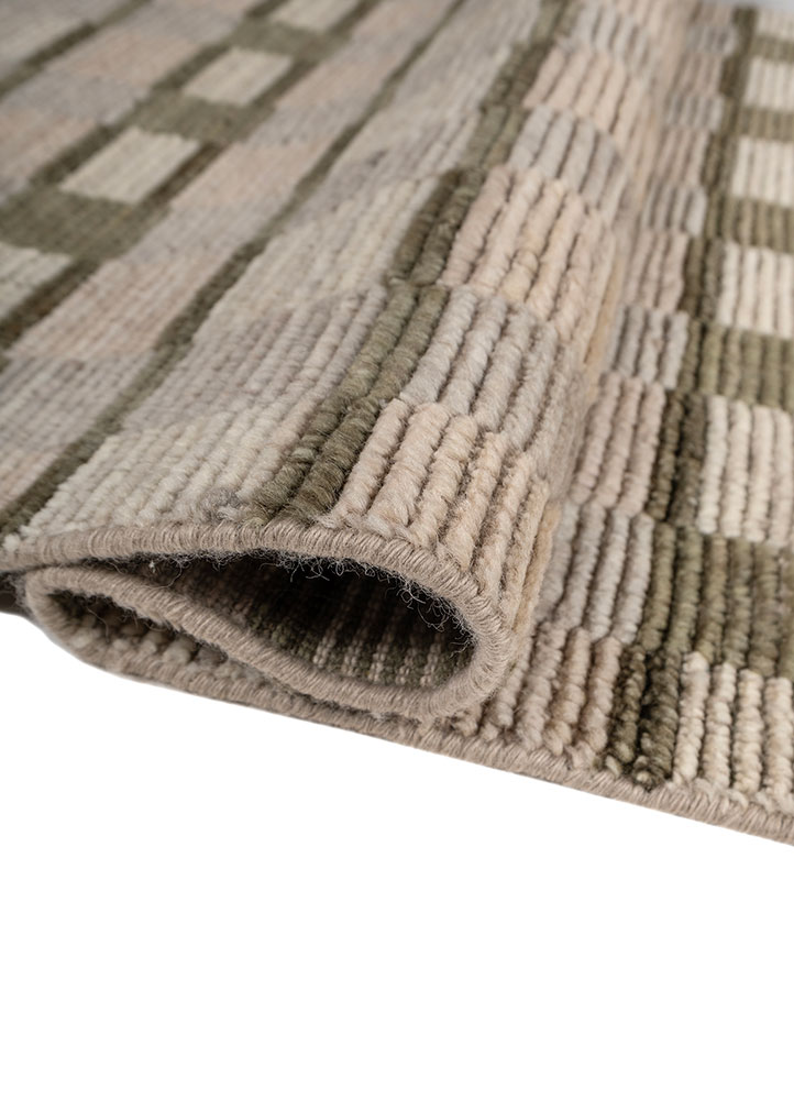 saga beige and brown wool hand loom Rug - FloorShot