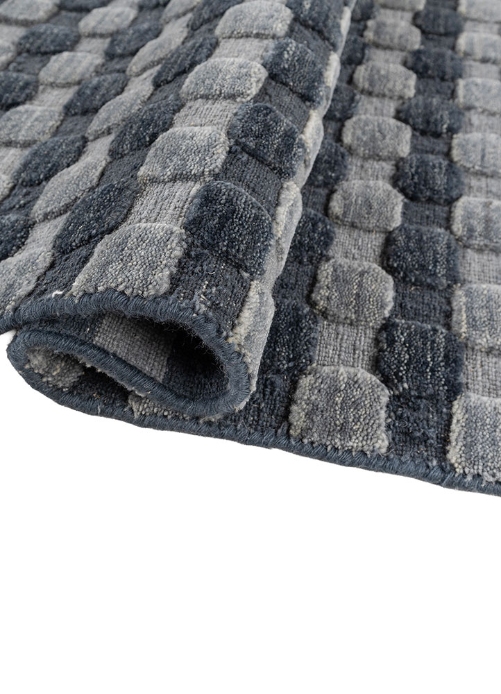 saga blue wool hand loom Rug - FloorShot