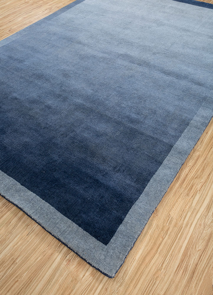 jean blue wool hand loom Rug - FloorShot