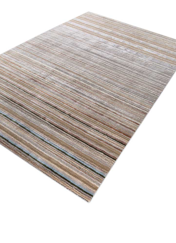 basis beige and brown wool and viscose hand loom Rug - FloorShot