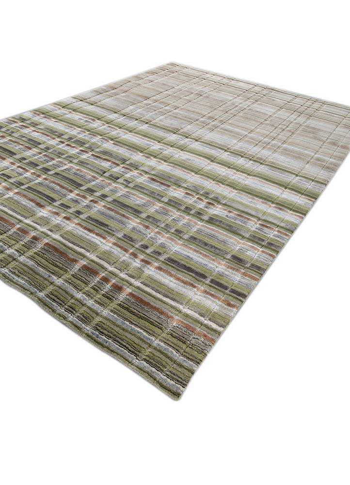 basis green wool and viscose hand loom Rug - FloorShot