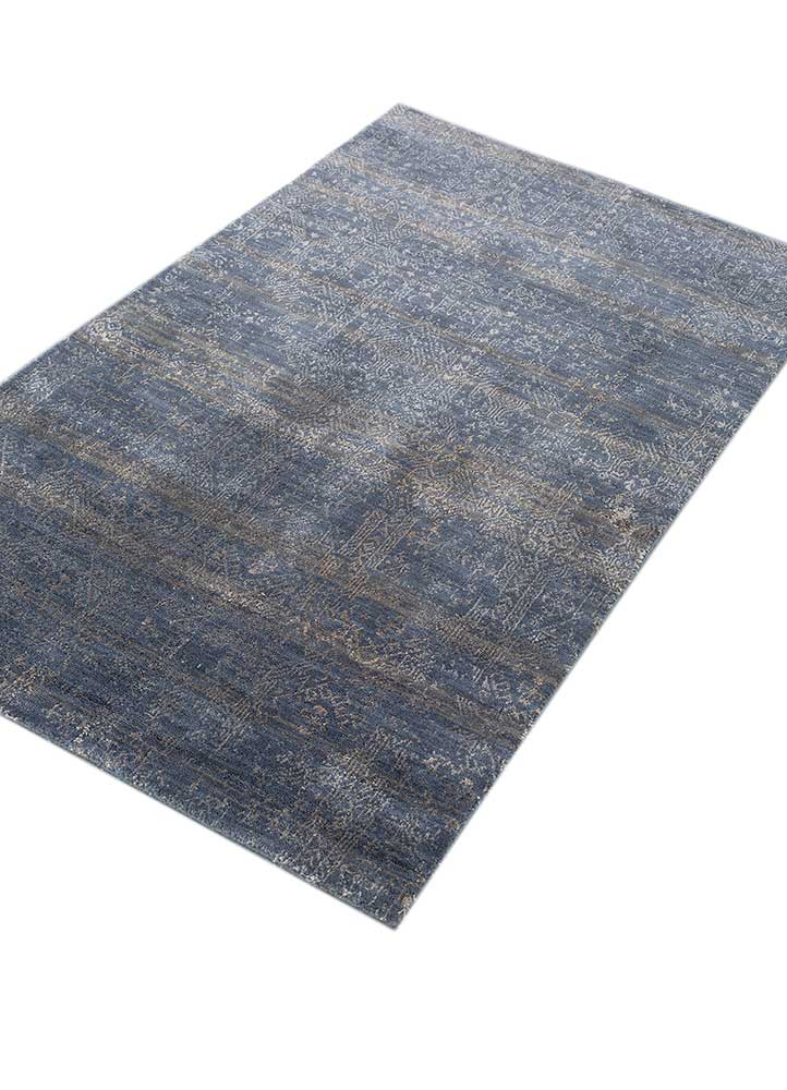 bespoke sile blue wool and viscose hand loom Rug - FloorShot
