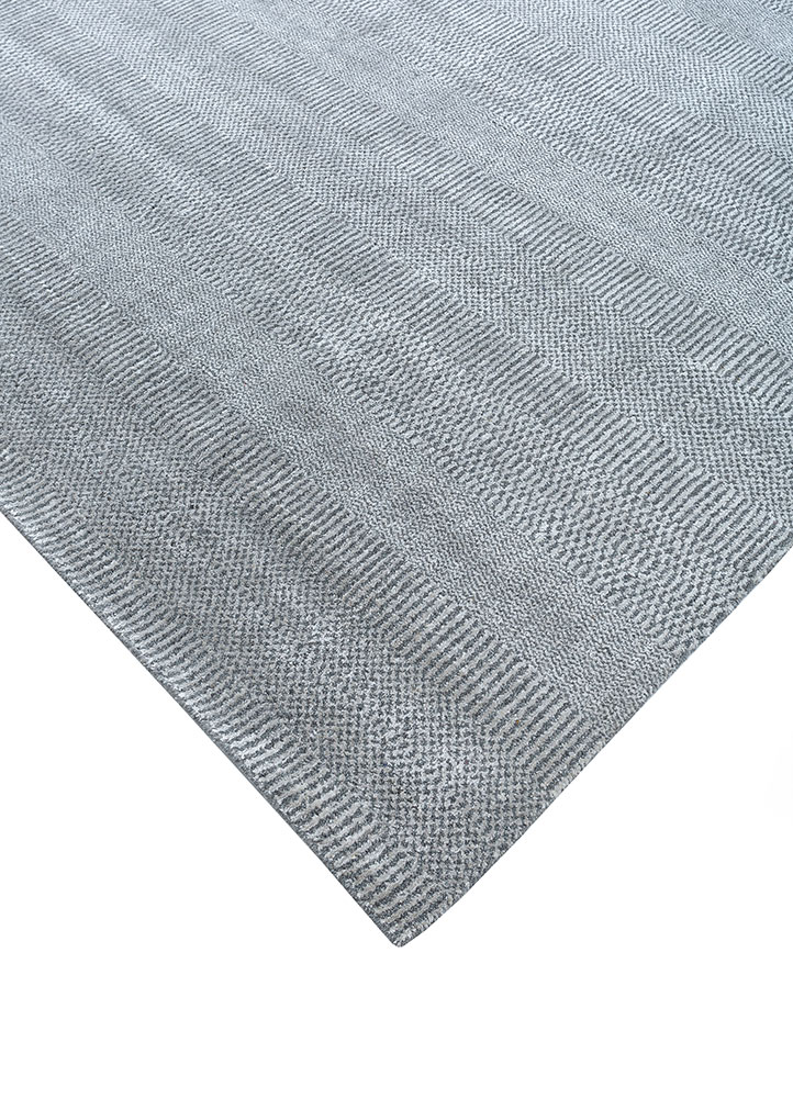 basis blue wool and viscose hand loom Rug - FloorShot