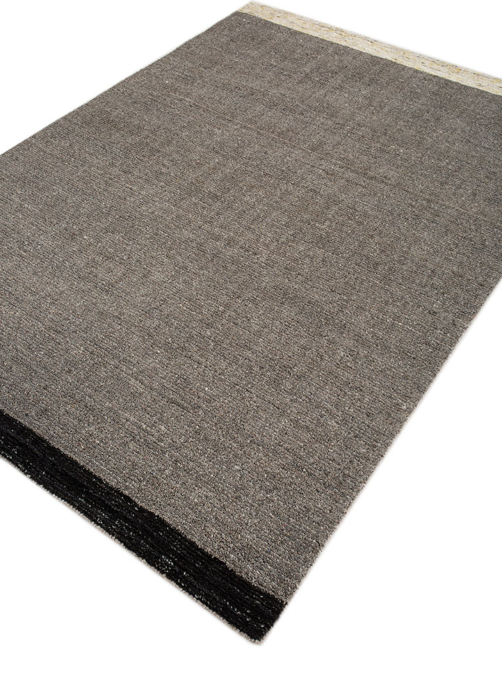 saga grey and black wool and viscose hand loom Rug - FloorShot