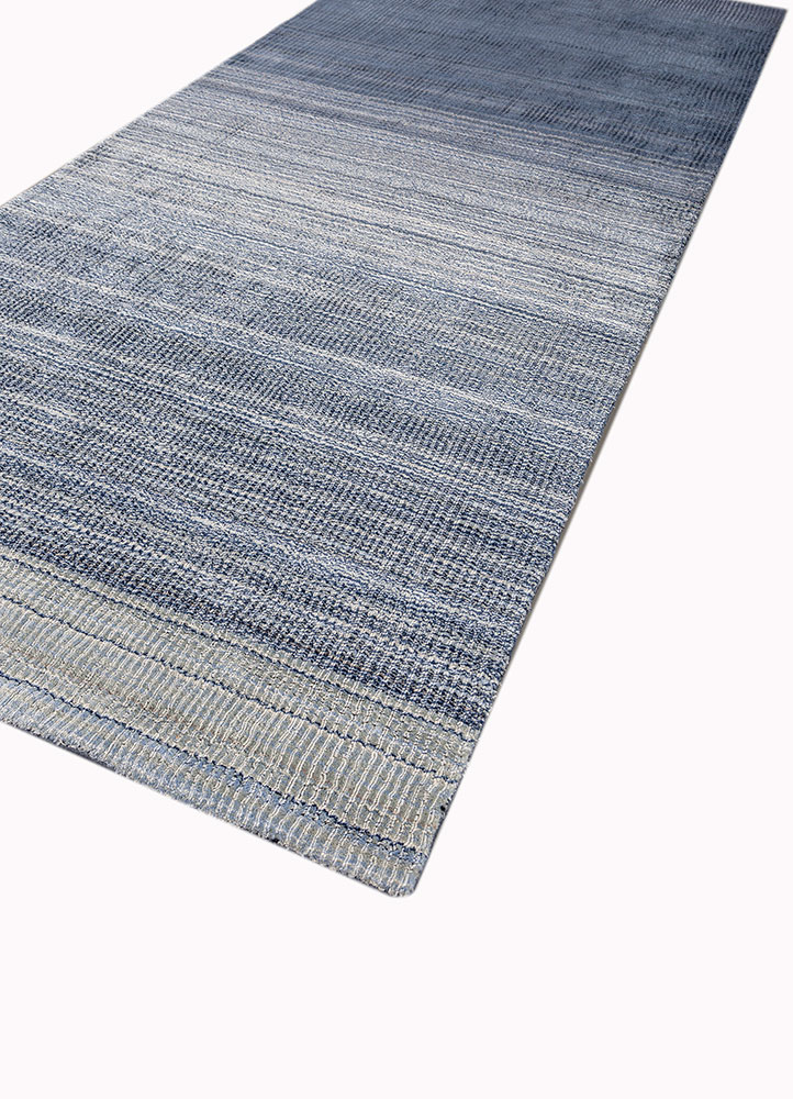 jean blue wool and viscose hand loom Rug - FloorShot