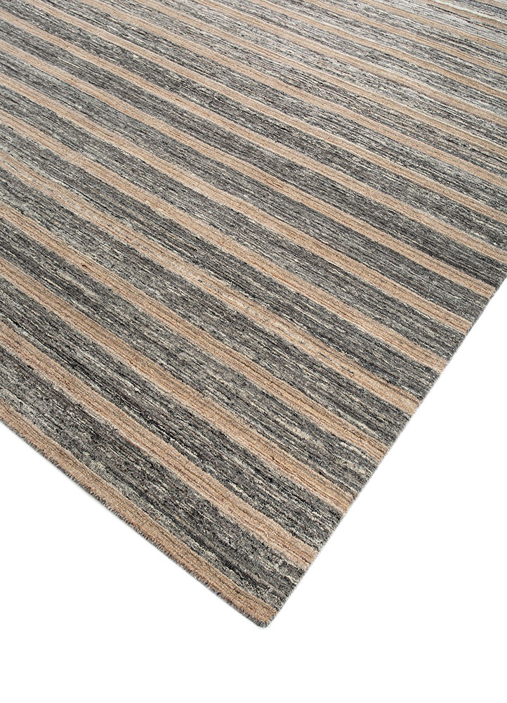 saga grey and black wool and viscose hand loom Rug - FloorShot