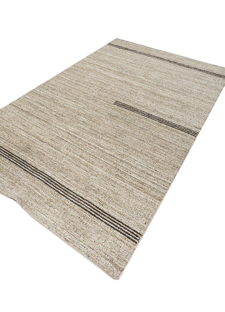 saga beige and brown wool and viscose hand loom Rug - FloorShot
