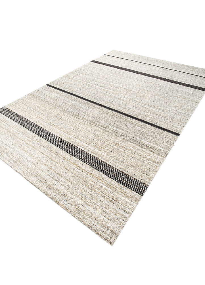 saga beige and brown wool and viscose hand loom Rug - FloorShot