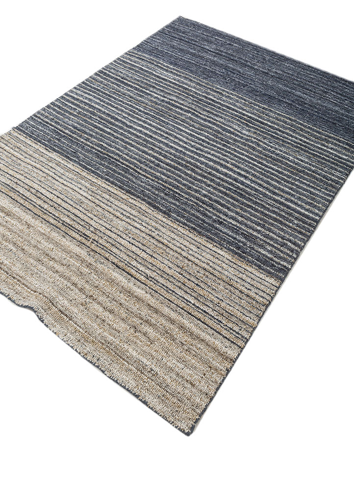 saga blue wool and viscose hand loom Rug - FloorShot