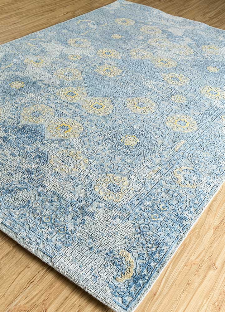 viscaya blue wool and silk hand knotted Rug - FloorShot