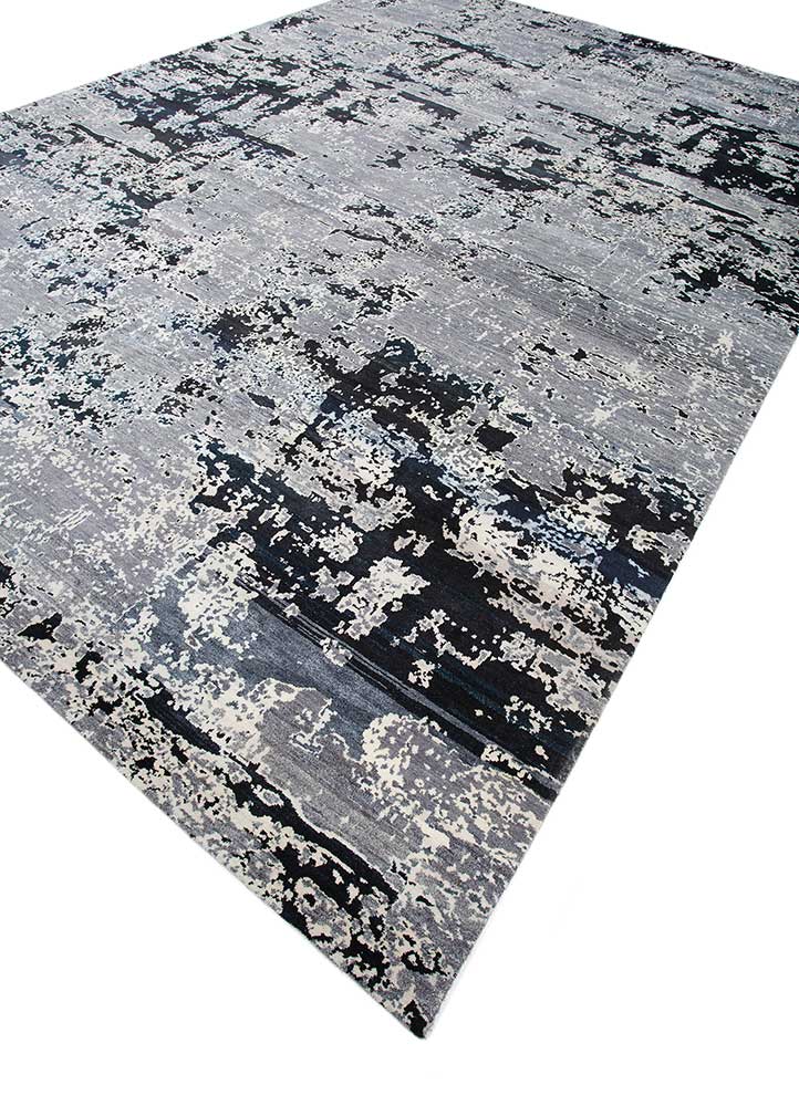 entropy grey and black wool and silk hand knotted Rug - FloorShot