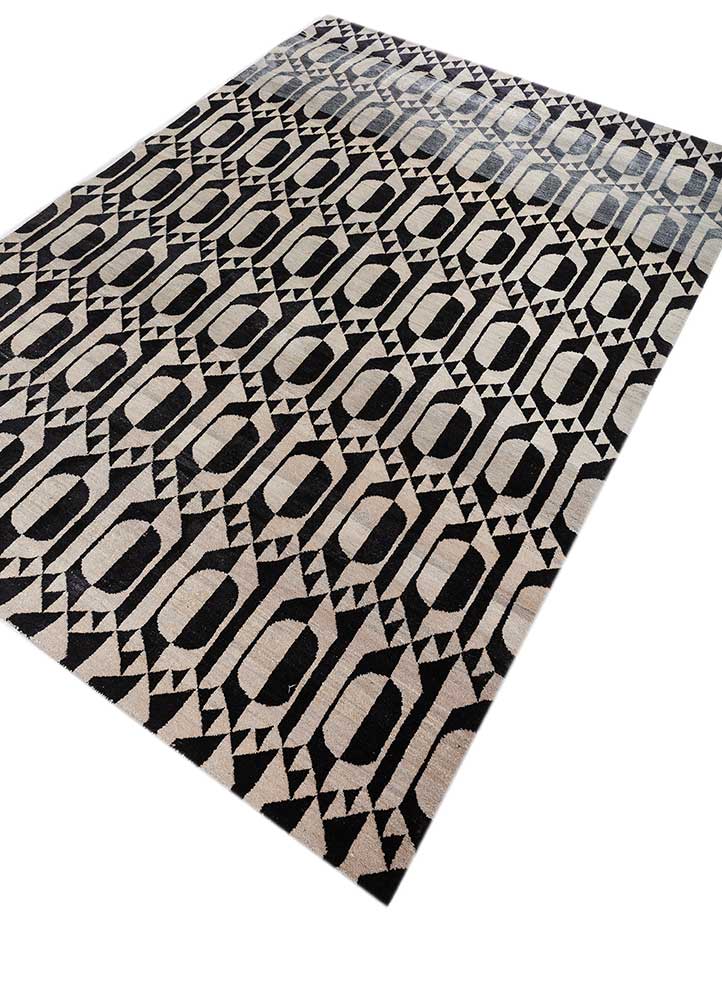aakar by kavi grey and black wool and silk hand knotted Rug - FloorShot