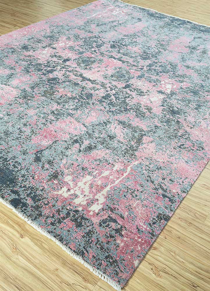 far east pink and purple wool and silk hand knotted Rug - FloorShot