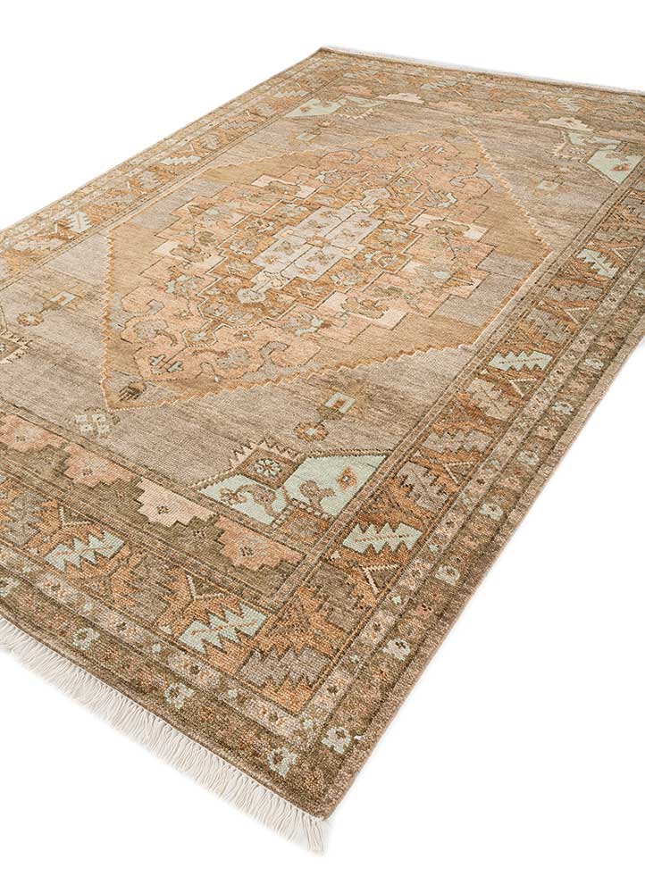 savana beige and brown wool hand knotted Rug - FloorShot