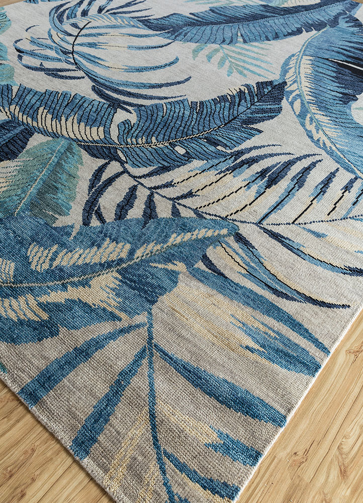pansy blue wool hand knotted Rug - FloorShot