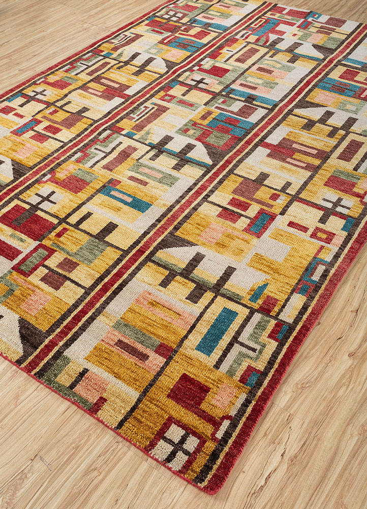 erbe red and orange wool hand knotted Rug - FloorShot