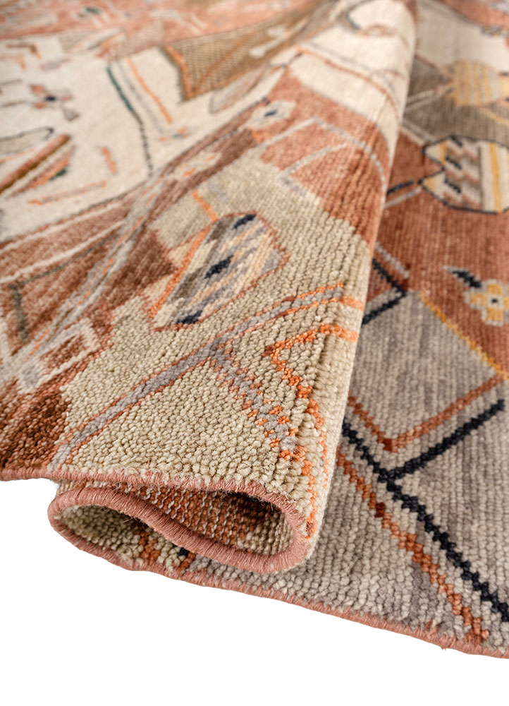 manchaha red and orange wool hand knotted Rug - FloorShot