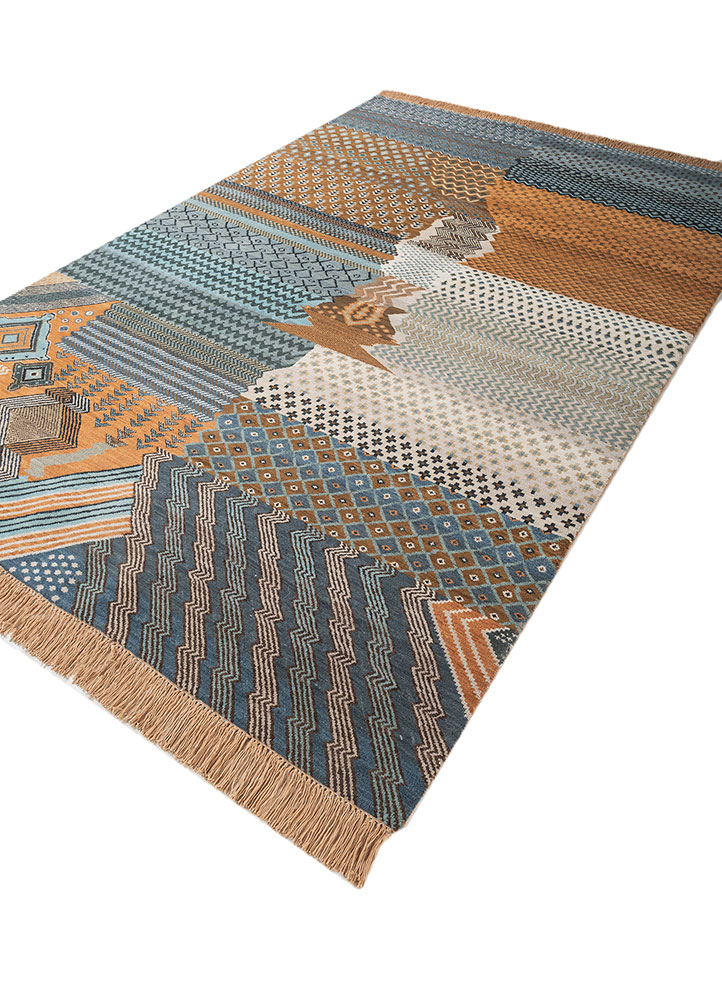 manchaha blue wool hand knotted Rug - FloorShot
