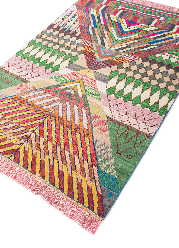 manchaha red and orange wool hand knotted Rug - FloorShot