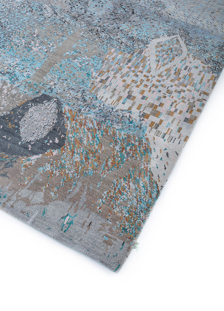 manchaha blue wool and bamboo silk hand knotted Rug - FloorShot