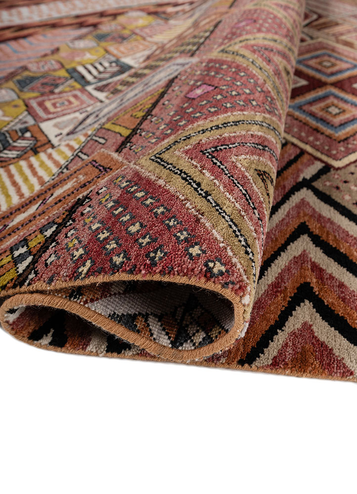 manchaha red and orange wool hand knotted Rug - FloorShot