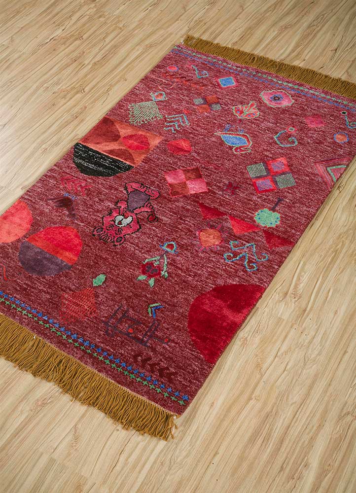 manchaha red and orange wool and bamboo silk hand knotted Rug - FloorShot