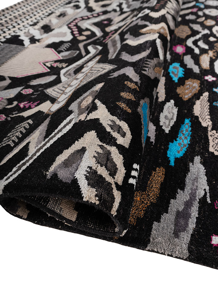 manchaha grey and black wool and bamboo silk hand knotted Rug - FloorShot
