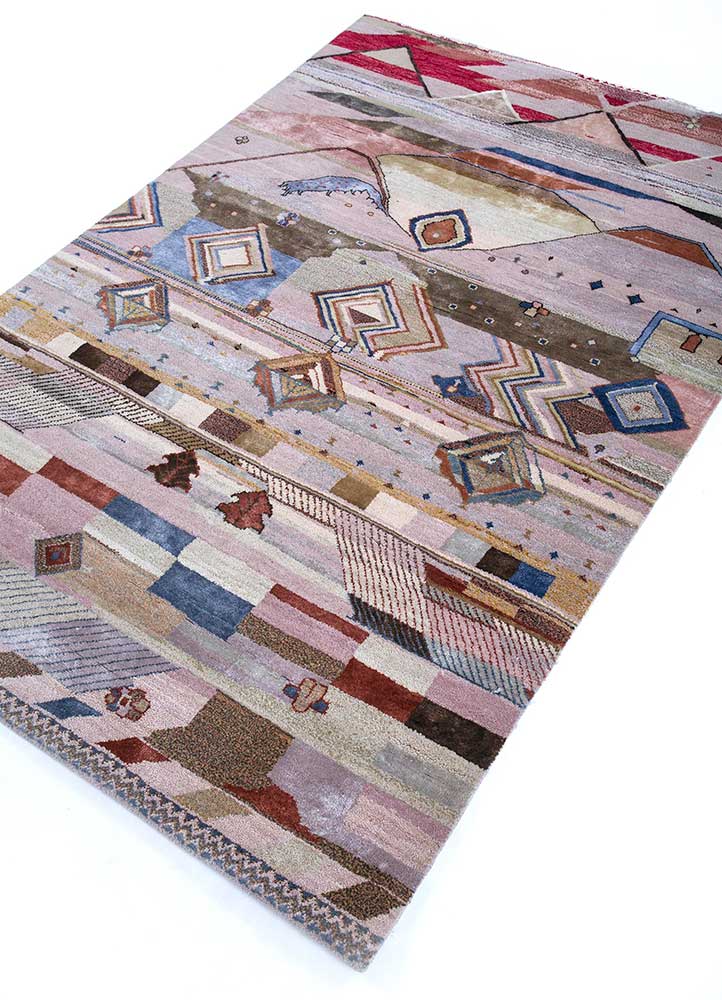 manchaha pink and purple wool and bamboo silk hand knotted Rug - FloorShot