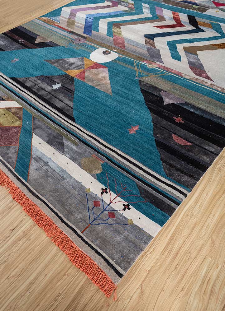 freedom manchaha blue wool and bamboo silk hand knotted Rug - FloorShot