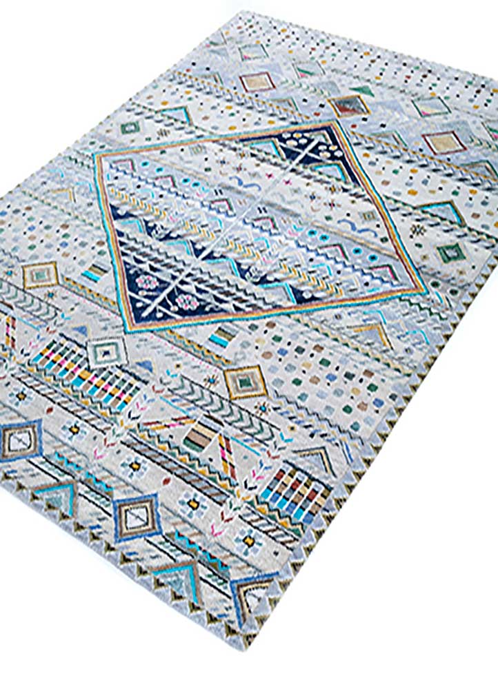 manchaha blue wool and bamboo silk hand knotted Rug - FloorShot
