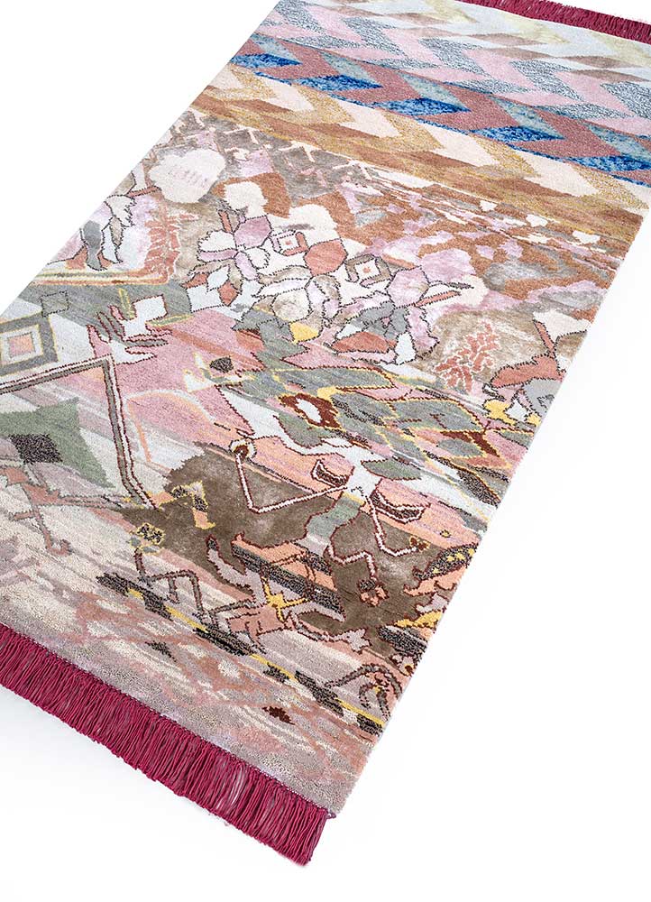 manchaha pink and purple wool and bamboo silk hand knotted Rug - FloorShot