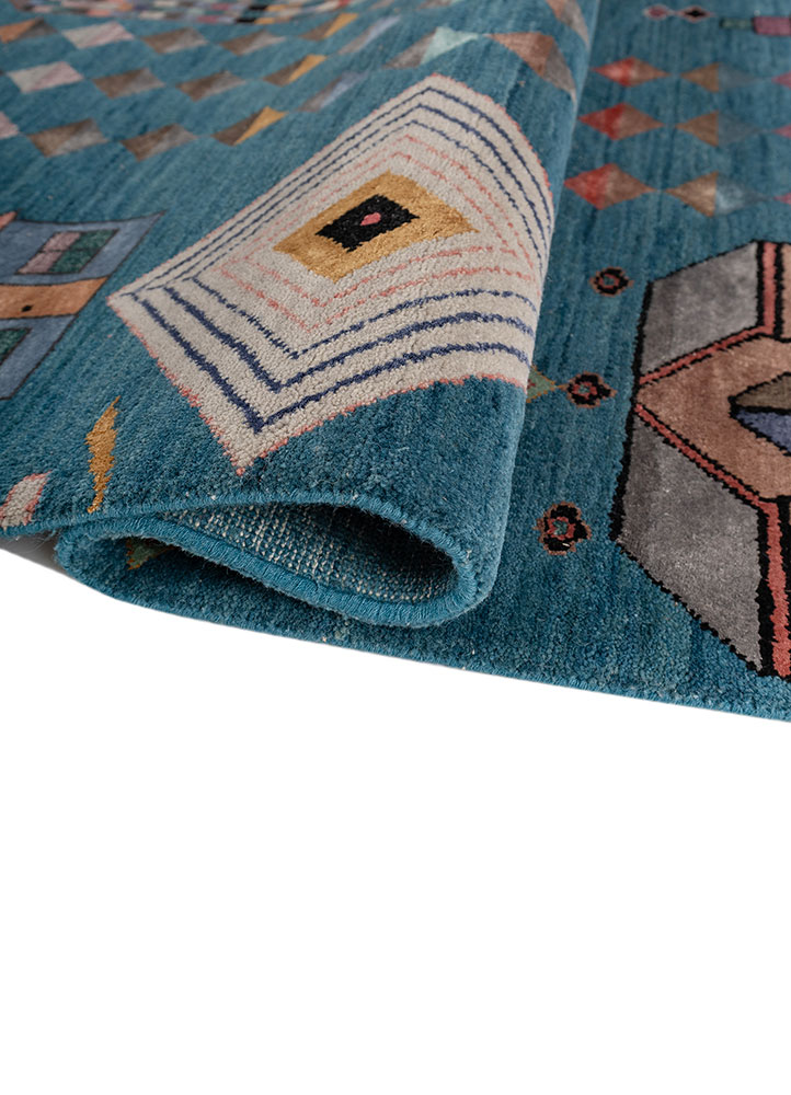 manchaha blue wool and bamboo silk hand knotted Rug - FloorShot