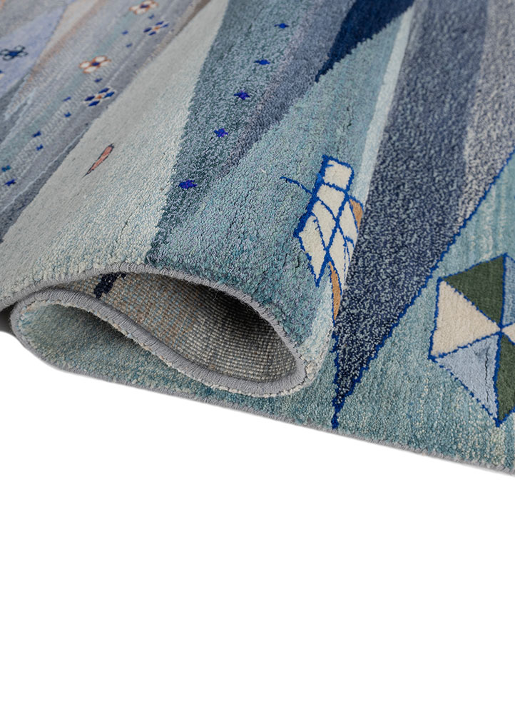 freedom manchaha blue wool and bamboo silk hand knotted Rug - FloorShot