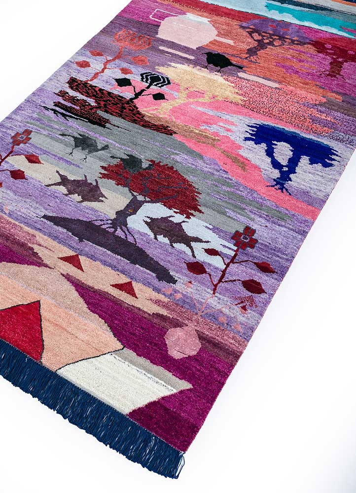 freedom manchaha pink and purple wool and bamboo silk hand knotted Rug - FloorShot