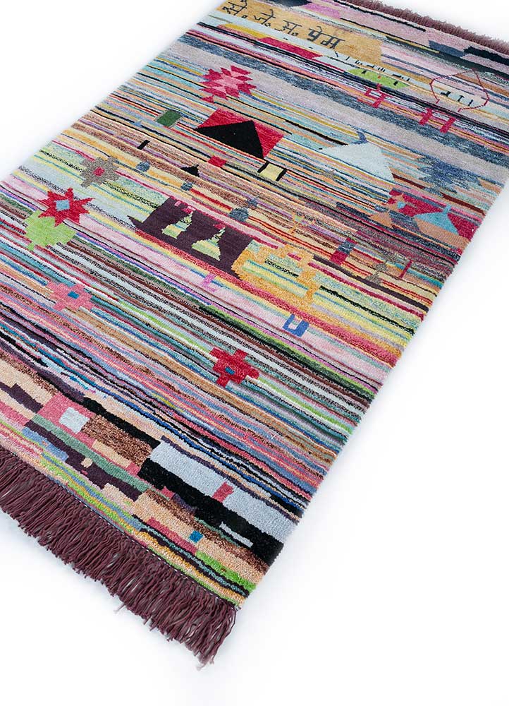freedom manchaha pink and purple wool and bamboo silk hand knotted Rug - FloorShot