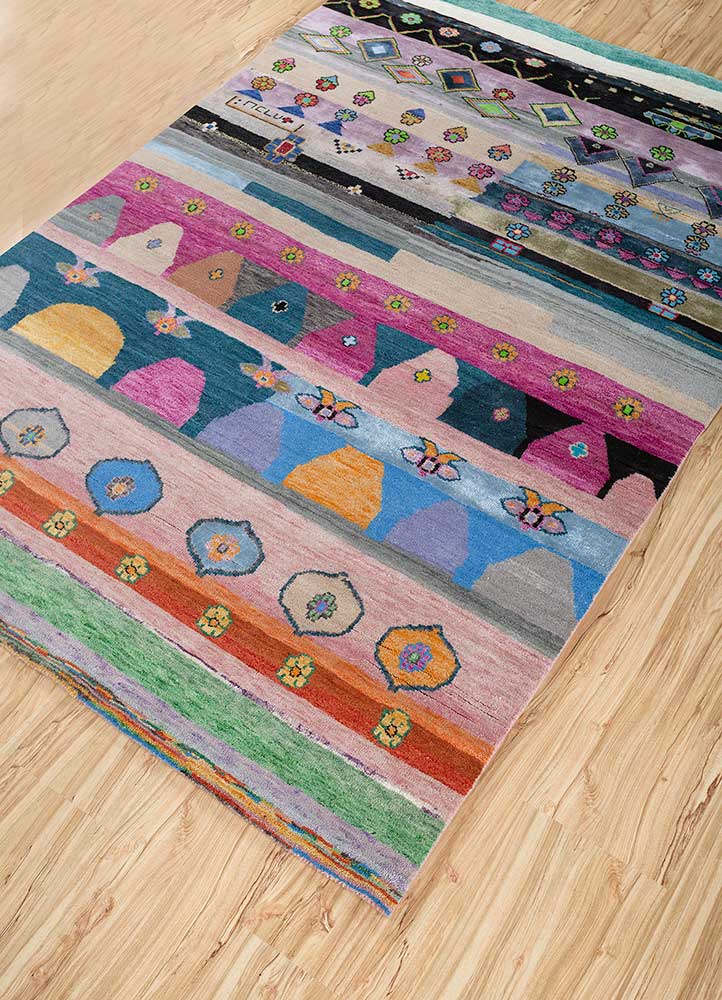 freedom manchaha multi wool and bamboo silk hand knotted Rug - FloorShot
