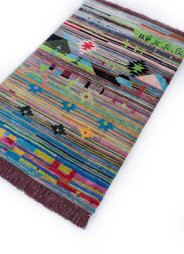 freedom manchaha pink and purple wool and bamboo silk hand knotted Rug - FloorShot