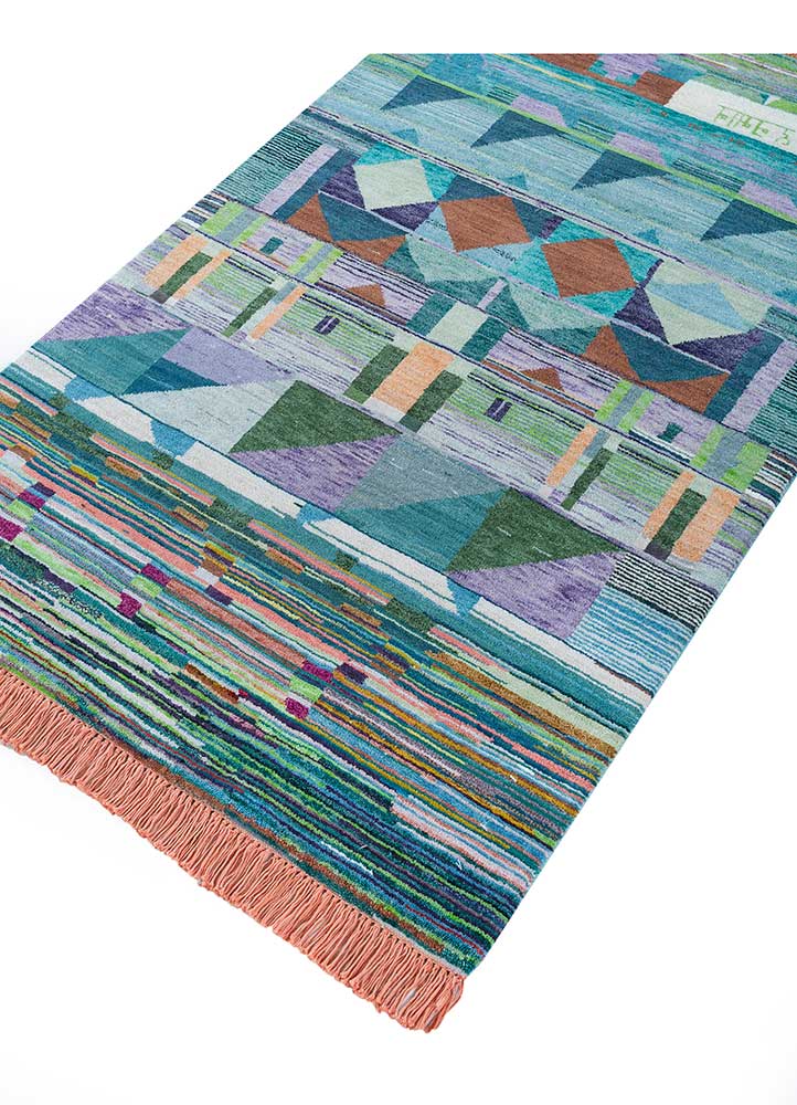 freedom manchaha blue wool and bamboo silk hand knotted Rug - FloorShot